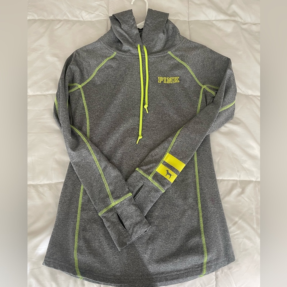 PINK pullover with thumb holes and zipper pocket